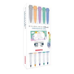 MARCADOR DOBLE PUNTA MILDLINER BRUSH ZEBRA CUTE PASTEL 403PSTPNE005 CAJA CON 5