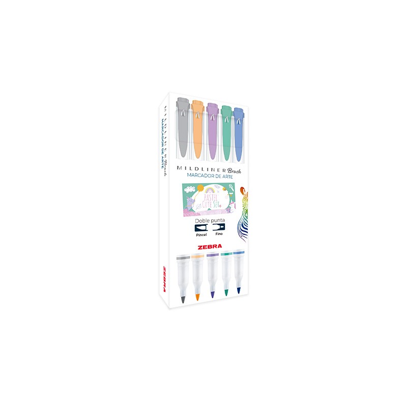 MARCADOR DOBLE PUNTA MILDLINER BRUSH ZEBRA CUTE PASTEL 403PSTPNE005 CAJA CON 5