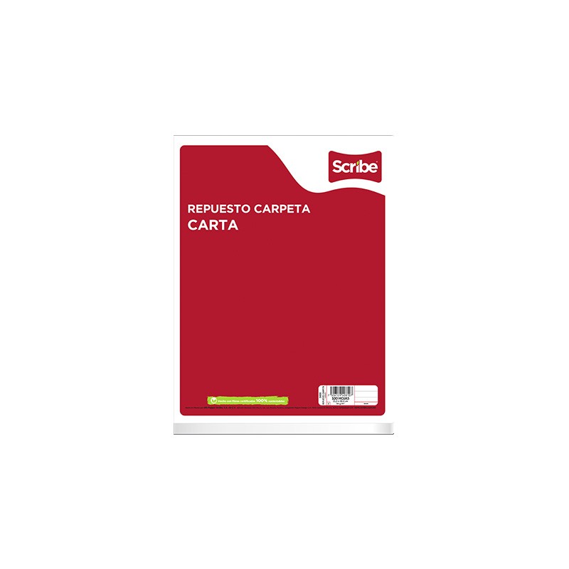 HOJAS DE REFACCION PARA CARPETA DE ARGOLLAS CARTA SCRIBE 3400 RAYA PAQUETE CON 100