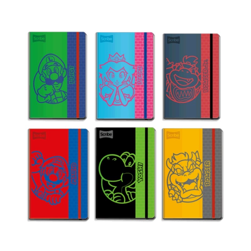 LIBRETA FORMA FRANCESA PASTADURA SCRIBE MARIO BROS 1150 100 HOJAS PUNTOS SURTIDO PERSONAJES