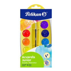 ACUARELA ESCOLAR PELIKAN JR ESTUCHE DE PLASTICO CON 12 COLORES